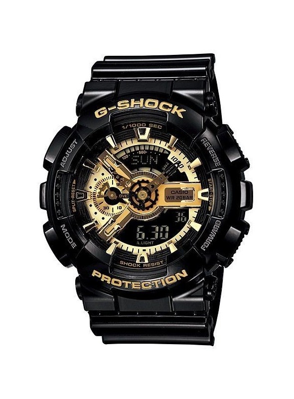 Casio G-Shock Men's Ana-Digi Gold Dial Black Resin Band Watch - GA-110GB-1A