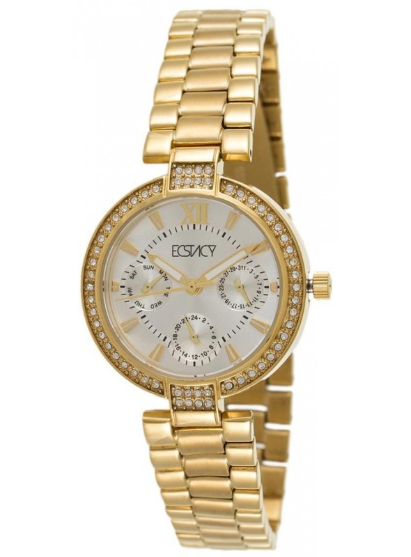 Ecstacy Women's White Dial Gold Plated Band Watch