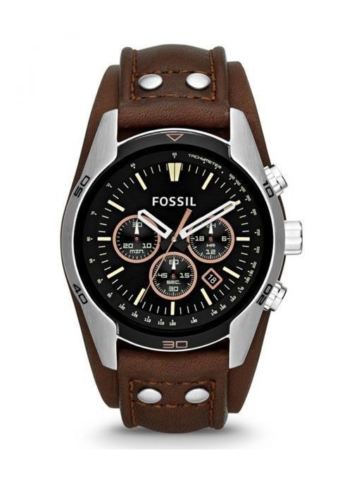 Fossil Coachman Men&#039;s Black Dial Leather Band Chronograph Watch - CH2891