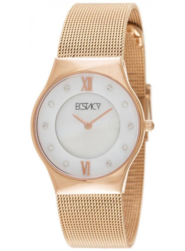 Ecstacy Women's White Dial Rose Gold Plated Band Watch